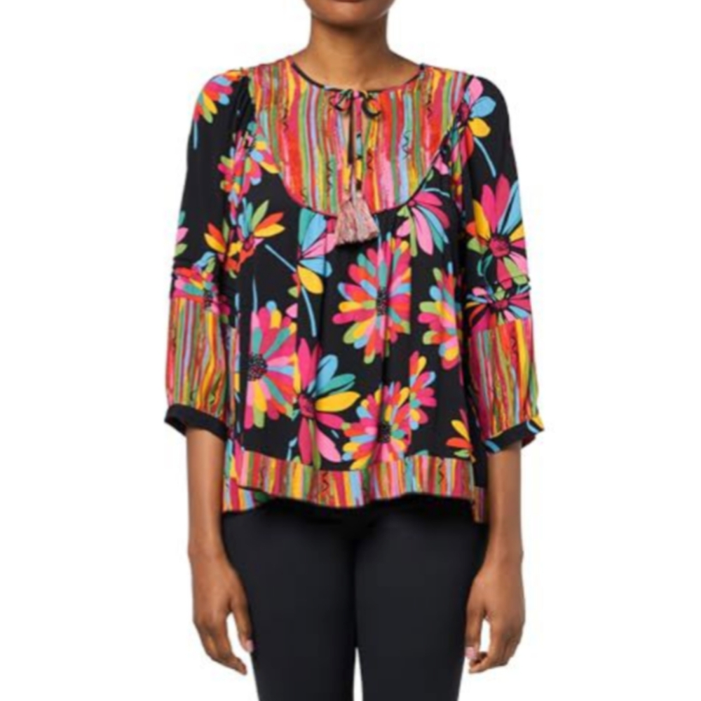 John-Mark SLIM-SATION Women's Multi-Print Tie-Front Tunic Top, Size M